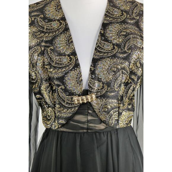 Vintage 60s Witchy Gothic Glam Jack Bryan Black Chiffon Maxi Dress Medium - Picture 2 of 10